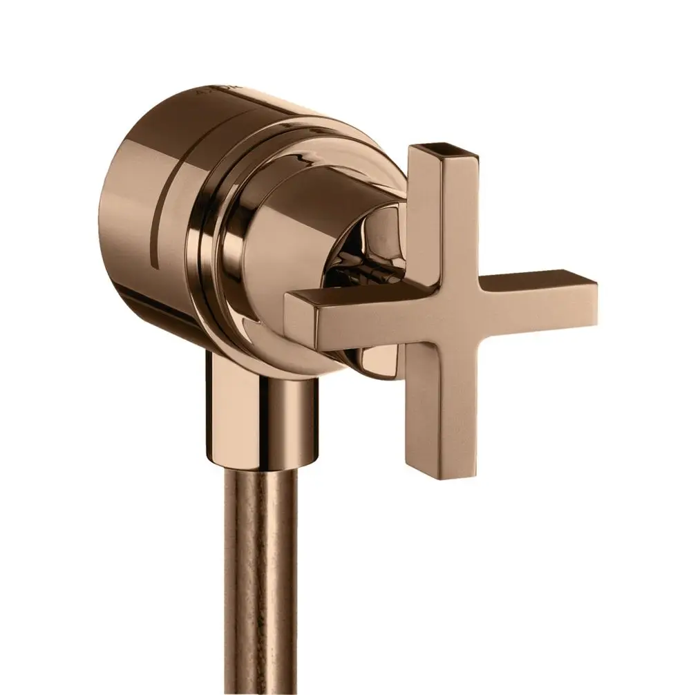 AXOR Wandanschluss mit Kreuzgriff, Absperrventil und Rückflussverhinderer in Polished Red Gold. Kompakte Bauform zur Wandmontage.